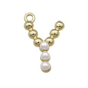 Copper Letter-U Pendant Pave Pearlized Glass Gold Plated, approx 15mm