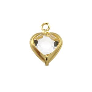 Copper Heart Pendant Pave Clear Crystal Gold Plated, approx 7.5mm