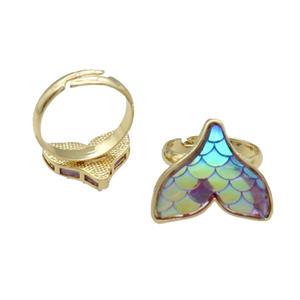 Copper Mermaid Tail Ring Resin Adjustable Gold Plated, approx 13-16mm, 18mm dia