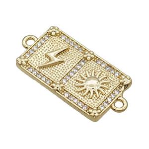 Copper Rectangle Connector Pave Zircon Sun Lightning Unfade 18K Gold Plated, approx 13-23mm