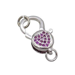 Copper Lobster Clasp Pave Zircon Heart Unfade Platinum Plated, approx 11-20mm