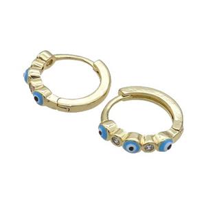 Copper Hoop Earring Blue Enamel Evil Eye Gold Plated, approx 3mm, 16mm dia
