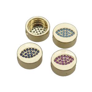 Copper Button Beads Pave Zircon Eye Gold Plated Mixed, approx 11mm dia