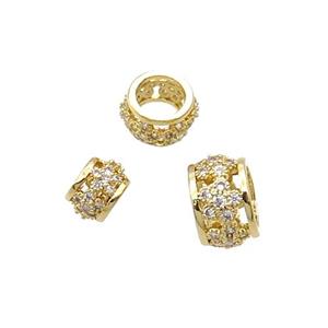Copper Rondelle Beads Pave Zircon Large Hole Gold Plated, approx 9mm, 5mm hole