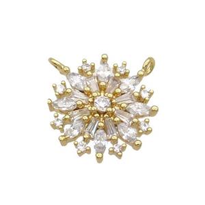 Copper Flower Pendant Pave Zircon 2loops Gold Plated, approx 16mm dia