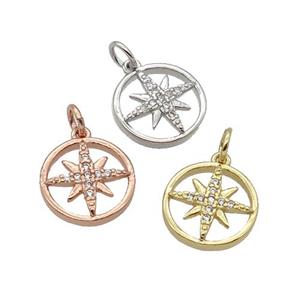 Copper NorthStar Pendant Pave Zircon Mixed, approx 10mm dia