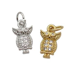 Copper Owl Pendant Pave Zircon Mixed, approx 7-10mm