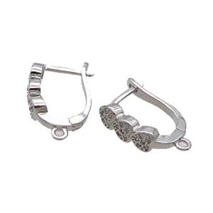 Copper Latchback Earring Pave Zircon With Loop Platinum Plated, approx 12-15mm