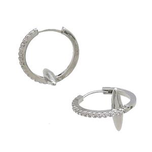 Copper Hoop Earring Pave Zircon Platinum Plated, approx 14.5mm, 20mm dia