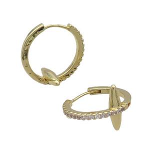 Copper Hoop Earring Pave Zircon Gold Plated, approx 14.5mm, 20mm dia