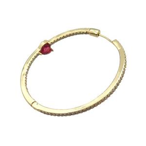 Copper Hoop Earring Pave Zircon Gold Plated, approx 6mm, 50mm dia