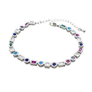 Copper Bracelet Pave Zircon Multicolor Platinum Plated, approx 4-5mm, 17-22cm length