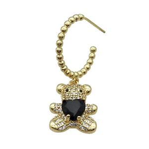 Copper Stud Earring With Bear Pave Zircon Black Gold Plated, approx 14-18mm, 18mm dia