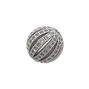 Copper Pumpkin Beads Pave Zircon Round Platinum Plated, approx 10mm dia