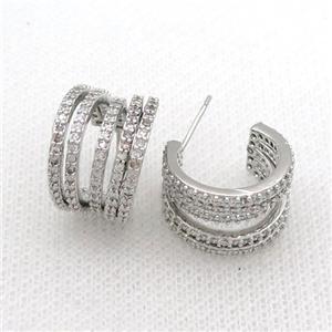 Copper Stud Earring Pave Zircon Platinum Plated, approx 11mm, 16mm dia