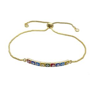 Copper Bracelet Multicolor Enamel Evil Eye Adjustable Gold Plated, approx 4-35mm, 20-27cm length