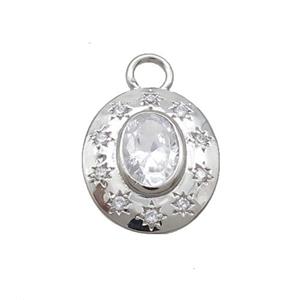Copper Oval Pendant Pave Zircon Clear Crystal Glass Platinum Plated, approx 12.5-14.5mm