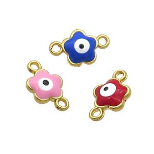 Copper Flower Evil Eye Connector Enamel Gold Plated Mixed, approx 8mm