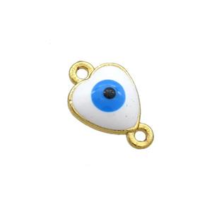 Copper Heart Evil Eye Connector White Enamel Gold Plated, approx 8mm