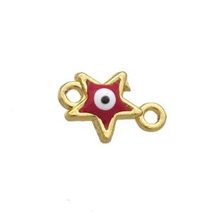 Copper Star Evil Eye Connector Red Enamel Gold Plated, approx 8mm