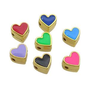Copper Heart Beads Enamel Gold Plated Mixed, approx 7.5mm
