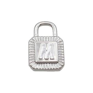 Copper Lock Pendant M-Letter Platinum Plated, approx 10-15mm