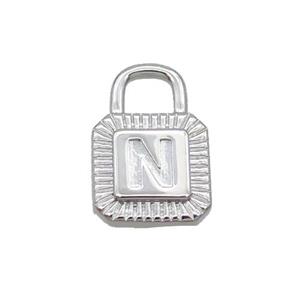 Copper Lock Pendant N-Letter Platinum Plated, approx 10-15mm