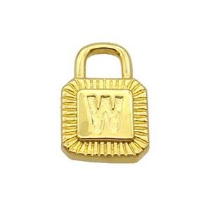 Copper Lock Pendant W-Letter Gold Plated, approx 10-15mm