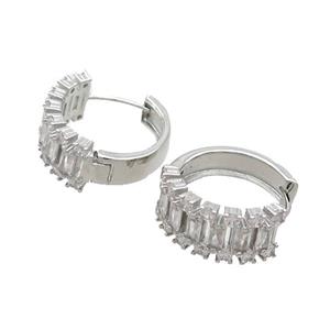 Copper Hook Earring Pave Zircon Platinum Plated, approx 8mm, 16mm dia
