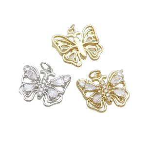 Copper Butterfly Pendant Pave Zircon Mixed, approx 18-20mm
