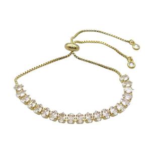Copper Bracelet Pave Crystal Glass Adjustable Gold Plated, approx 3x6mm, 26cm length
