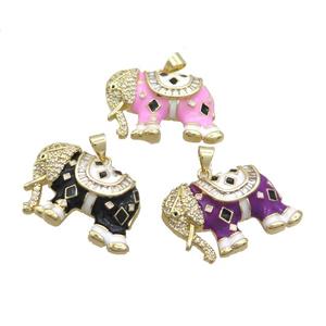 Copper Elephant Pendant Pave Zircon Enamel Gold Plated Mixed Color, approx 20-30mm