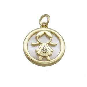 Copper Girls Charms Pendant Pave Zircon Shell Gold Plated, approx 15mm