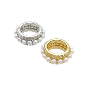 Copper Rondelle Beads Pave Pearlized Resin Large Hole Circle Mixed, approx 12mm, 7mm hole