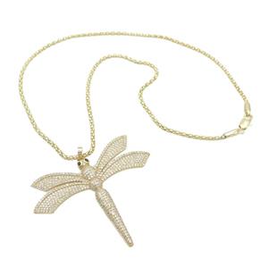 Copper Necklace Dragonfly Pave Zircon Gold Plated, approx 50-60mm, 2.5mm, 42cm length