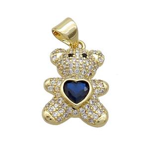 Copper Bear Pendant Pave Zircon Gold Plated, approx 12.5-16mm