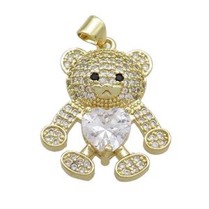 Copper Bear Pendant Pave Zircon Gold Plated, approx 16-22mm