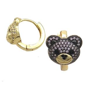 Copper Hoop Earrings Pave Zircon Bear Gold Plated, approx 10-12mm, 14mm dia