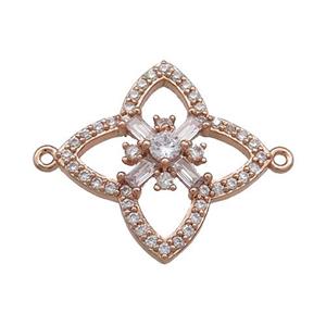 Copper Clover Connector Pave Zircon Rose Gold, approx 18mm