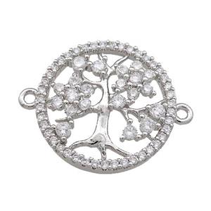 Tree Of Life Connector Pave Zircon Copper Circle Platinum Plated, approx 20mm dia