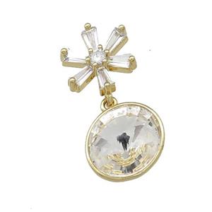 Copper Pendant Pave Crystal Glass Snowflake Gold Plated, approx 13mm, 13.5mm