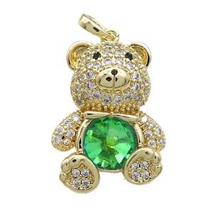 Copper Bear Pendant Pave Zircon Crystal Glass Gold Plated, approx 18-24mm