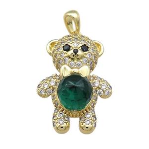 Copper Bear Pendant Pave Zircon Crystal Glass Gold Plated, approx 18-25mm