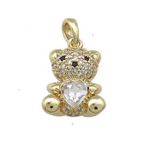 Copper Bear Pendant Pave Zircon Crystal Glass Gold Plated, approx 12-14mm