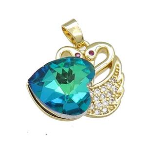 Copper Swan Pendant Pave Crystal Glass Zircon Heart Gold plated, approx 14mm, 20-23mm