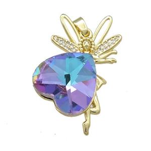 Copper Fairy Pendant Pave Crystal Glass Zircon Gold Plated, approx 18mm, 25-35mm