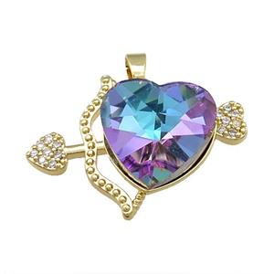 Copper CupidArrow Pendant Pave Crystal Glass Zircon Gold Plated, approx 18mm, 25-35mm