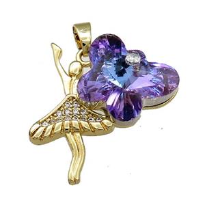 Copper Beauty Pendant Pave Crystal Glass Zircon Gold Plated, approx 15-18mm, 25-30mm