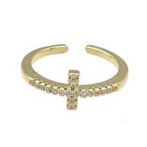 Copper Rings Pave Zircon Cross Gold Plated, approx 8mm, 18mm dia
