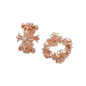 Copper Rondelle Beads Pave Zircon Large Hole Rose Gold, approx 8mm